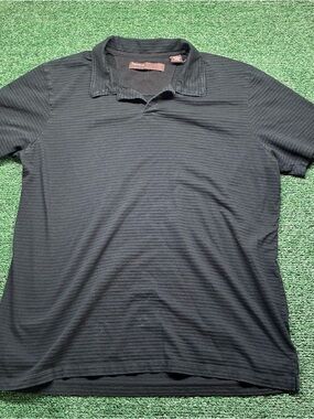 Perry Ellis Black Ribbed Polo Shirt